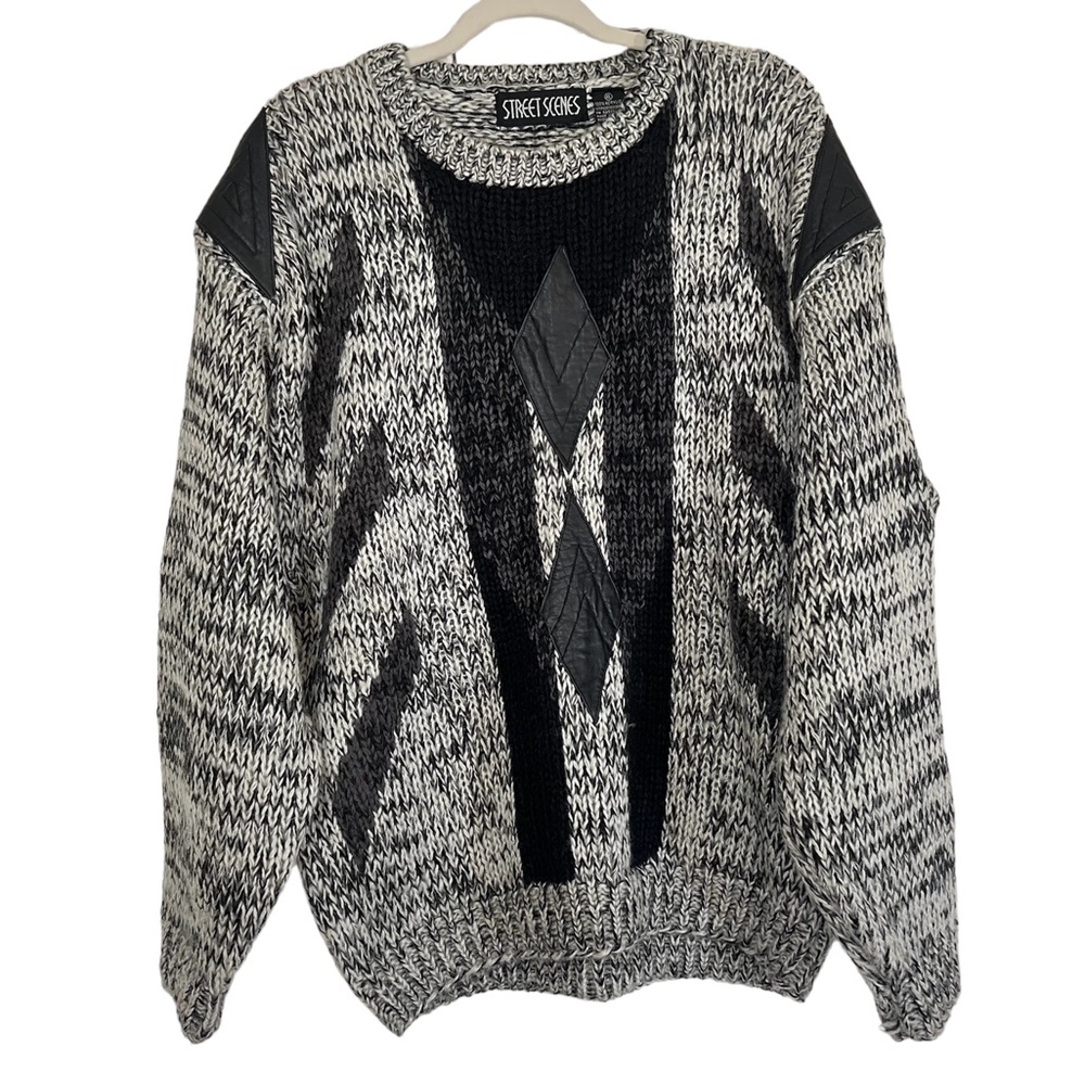 Street Scenes Black and Gray geometric Print Vintage Sweater Size XL